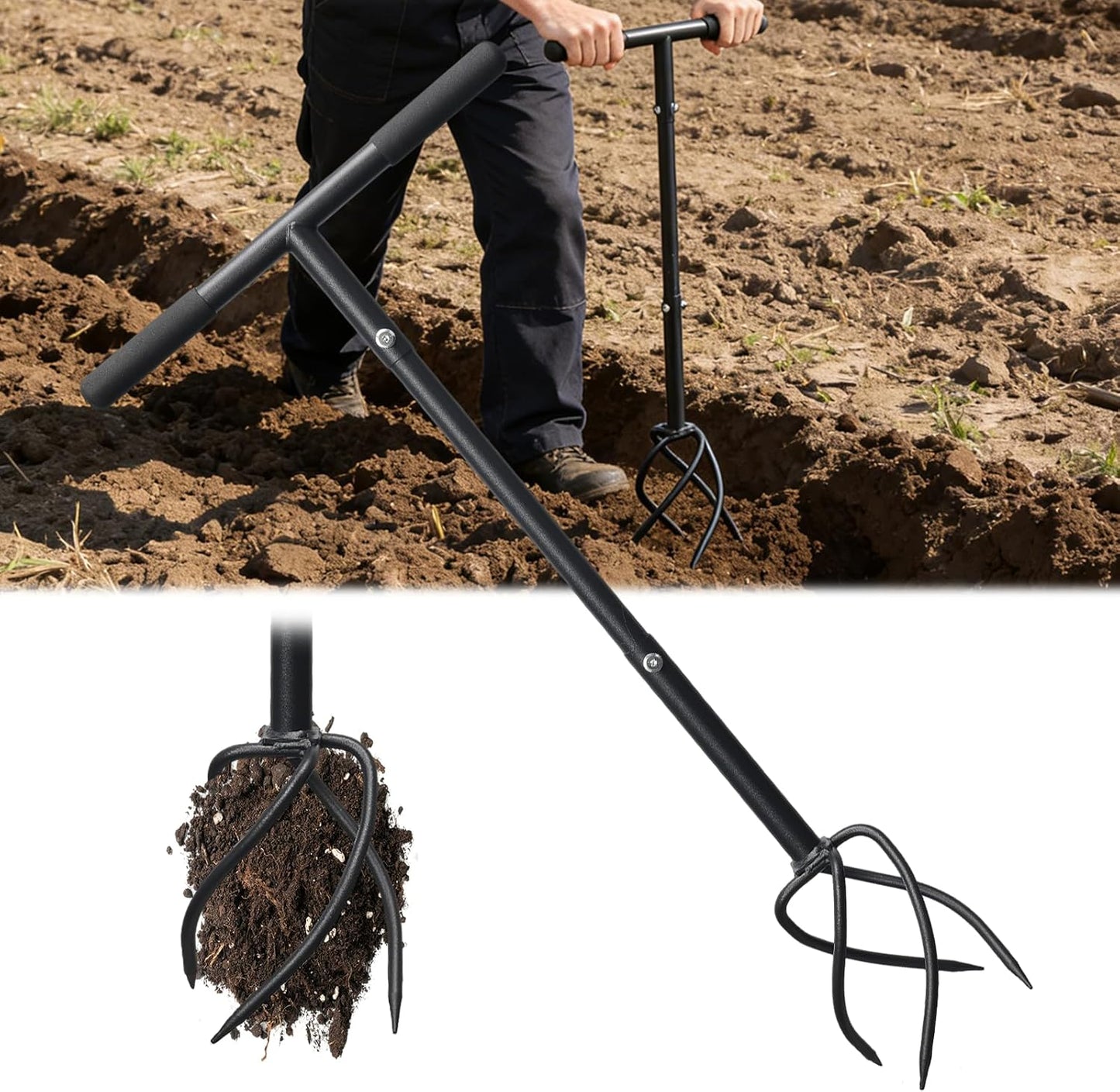 Hand Tiller Garden Tool 3 Ft Garden Claw Hand Tool Sturdy Garden Hand Tiller for Gardening Labor Saving Twist Tiller for Soil Tillage, Weed Control Lawn Aeration