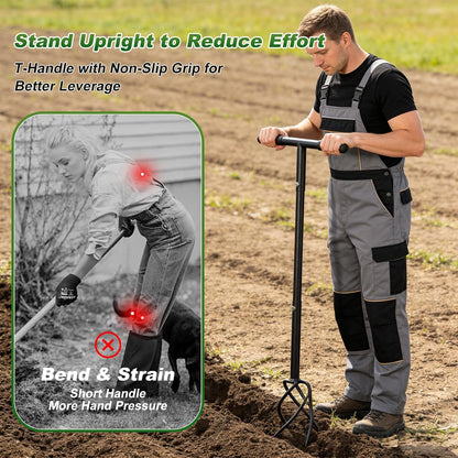 Hand Tiller Garden Tool 3 Ft Garden Claw Hand Tool Sturdy Garden Hand Tiller for Gardening Labor Saving Twist Tiller for Soil Tillage, Weed Control Lawn Aeration