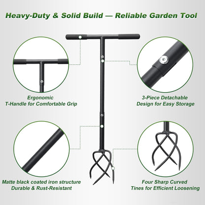 Hand Tiller Garden Tool 3 Ft Garden Claw Hand Tool Sturdy Garden Hand Tiller for Gardening Labor Saving Twist Tiller for Soil Tillage, Weed Control Lawn Aeration
