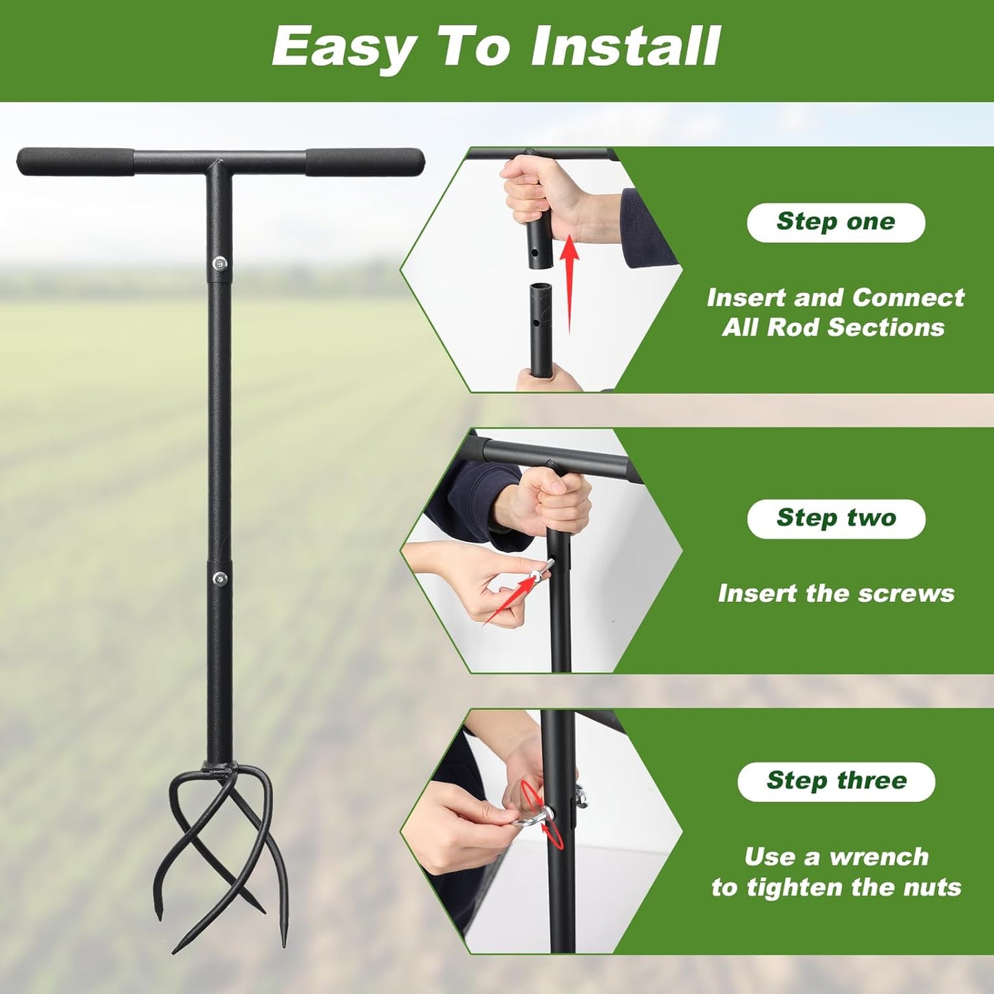 Hand Tiller Garden Tool 3 Ft Garden Claw Hand Tool Sturdy Garden Hand Tiller for Gardening Labor Saving Twist Tiller for Soil Tillage, Weed Control Lawn Aeration