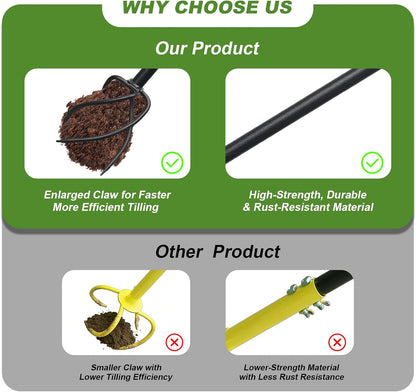 Hand Tiller Garden Tool 3 Ft Garden Claw Hand Tool Sturdy Garden Hand Tiller for Gardening Labor Saving Twist Tiller for Soil Tillage, Weed Control Lawn Aeration