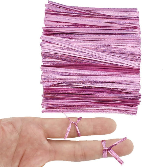 300Pcs 4inches Holographic Pink Metal Twist Ties Bread Candy Coffee Bag Ties Plant Garden Twist Ties for Cellophane Treat Bags Gift Wraping Bags Plastic Bags Party Cake Present Art Crafts
