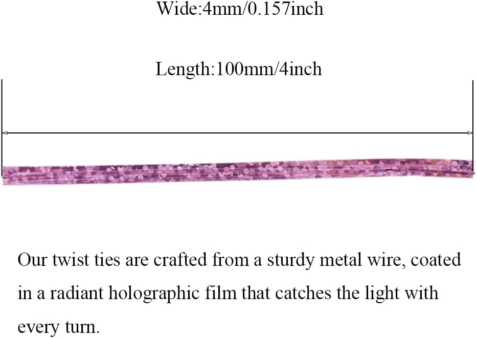 300Pcs 4inches Holographic Pink Metal Twist Ties Bread Candy Coffee Bag Ties Plant Garden Twist Ties for Cellophane Treat Bags Gift Wraping Bags Plastic Bags Party Cake Present Art Crafts