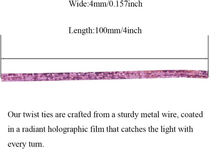 300Pcs 4inches Holographic Pink Metal Twist Ties Bread Candy Coffee Bag Ties Plant Garden Twist Ties for Cellophane Treat Bags Gift Wraping Bags Plastic Bags Party Cake Present Art Crafts