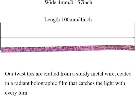 300Pcs 4inches Holographic Pink Metal Twist Ties Bread Candy Coffee Bag Ties Plant Garden Twist Ties for Cellophane Treat Bags Gift Wraping Bags Plastic Bags Party Cake Present Art Crafts