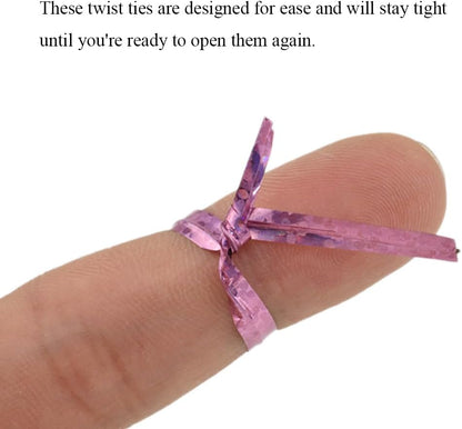 300Pcs 4inches Holographic Pink Metal Twist Ties Bread Candy Coffee Bag Ties Plant Garden Twist Ties for Cellophane Treat Bags Gift Wraping Bags Plastic Bags Party Cake Present Art Crafts