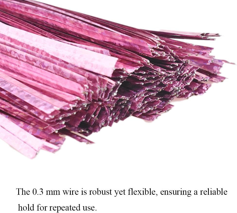 300Pcs 4inches Holographic Pink Metal Twist Ties Bread Candy Coffee Bag Ties Plant Garden Twist Ties for Cellophane Treat Bags Gift Wraping Bags Plastic Bags Party Cake Present Art Crafts