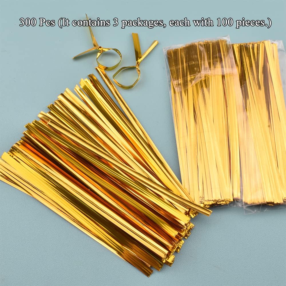 300Pcs 4inches Holographic Pink Metal Twist Ties Bread Candy Coffee Bag Ties Plant Garden Twist Ties for Cellophane Treat Bags Gift Wraping Bags Plastic Bags Party Cake Present Art Crafts