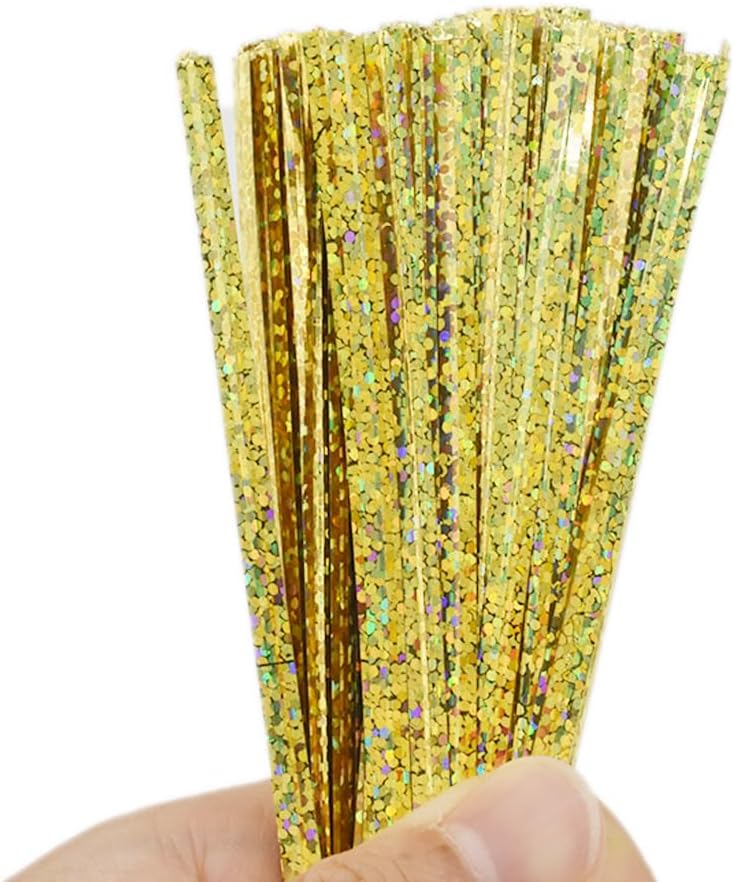 300Pcs 4inches Holographic Pink Metal Twist Ties Bread Candy Coffee Bag Ties Plant Garden Twist Ties for Cellophane Treat Bags Gift Wraping Bags Plastic Bags Party Cake Present Art Crafts