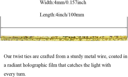 300Pcs 4inches Holographic Pink Metal Twist Ties Bread Candy Coffee Bag Ties Plant Garden Twist Ties for Cellophane Treat Bags Gift Wraping Bags Plastic Bags Party Cake Present Art Crafts