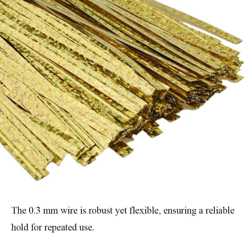 300Pcs 4inches Holographic Pink Metal Twist Ties Bread Candy Coffee Bag Ties Plant Garden Twist Ties for Cellophane Treat Bags Gift Wraping Bags Plastic Bags Party Cake Present Art Crafts