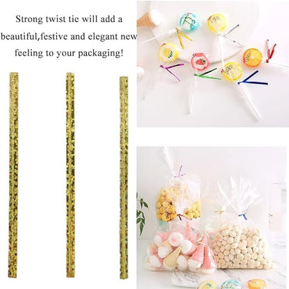 300Pcs 4inches Holographic Pink Metal Twist Ties Bread Candy Coffee Bag Ties Plant Garden Twist Ties for Cellophane Treat Bags Gift Wraping Bags Plastic Bags Party Cake Present Art Crafts