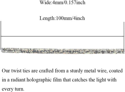 300Pcs 4inches Holographic Pink Metal Twist Ties Bread Candy Coffee Bag Ties Plant Garden Twist Ties for Cellophane Treat Bags Gift Wraping Bags Plastic Bags Party Cake Present Art Crafts