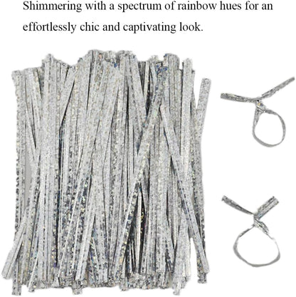 300Pcs 4inches Holographic Pink Metal Twist Ties Bread Candy Coffee Bag Ties Plant Garden Twist Ties for Cellophane Treat Bags Gift Wraping Bags Plastic Bags Party Cake Present Art Crafts
