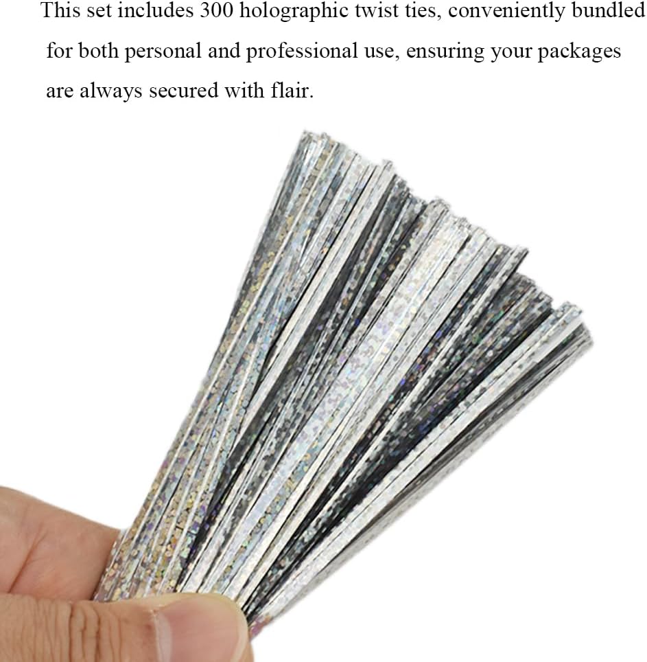 300Pcs 4inches Holographic Pink Metal Twist Ties Bread Candy Coffee Bag Ties Plant Garden Twist Ties for Cellophane Treat Bags Gift Wraping Bags Plastic Bags Party Cake Present Art Crafts