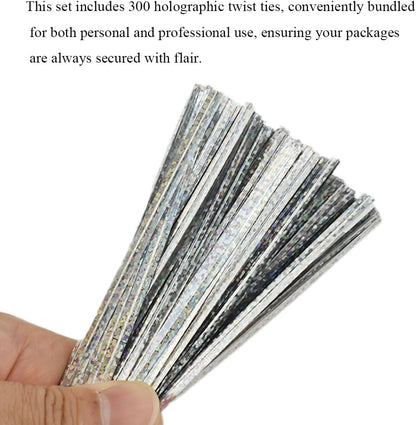 300Pcs 4inches Holographic Pink Metal Twist Ties Bread Candy Coffee Bag Ties Plant Garden Twist Ties for Cellophane Treat Bags Gift Wraping Bags Plastic Bags Party Cake Present Art Crafts