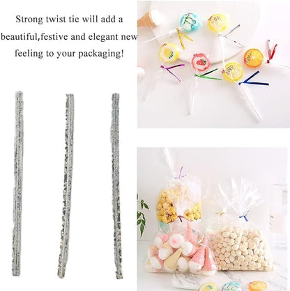 300Pcs 4inches Holographic Pink Metal Twist Ties Bread Candy Coffee Bag Ties Plant Garden Twist Ties for Cellophane Treat Bags Gift Wraping Bags Plastic Bags Party Cake Present Art Crafts