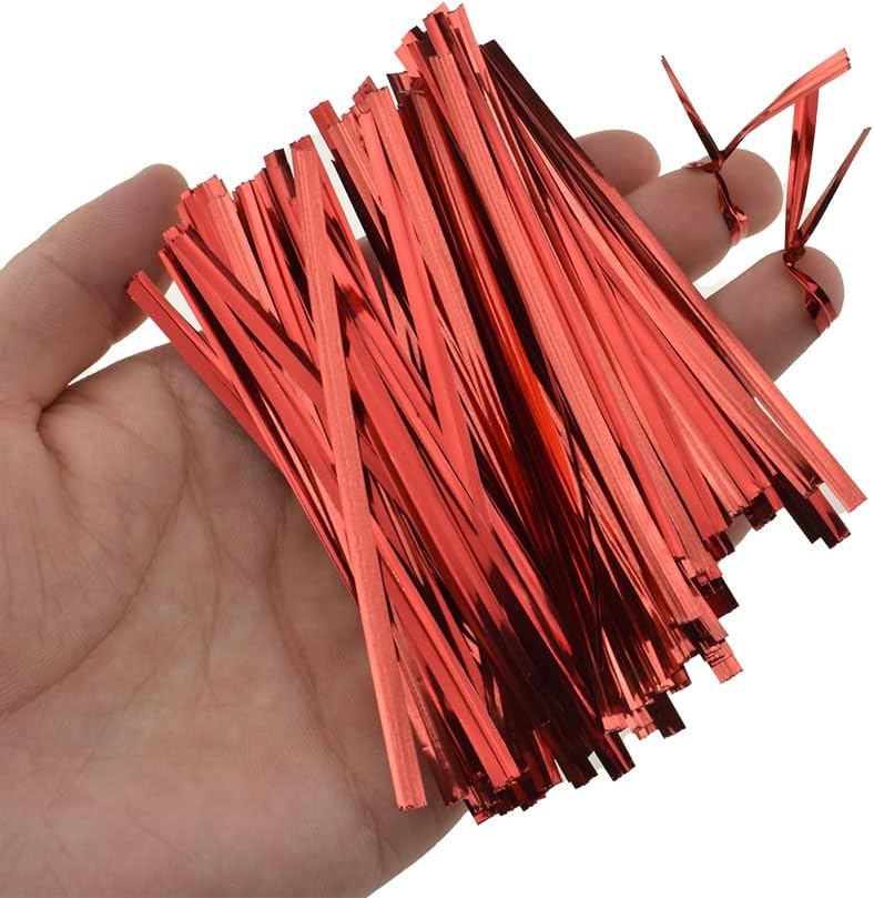 300Pcs 4inches Holographic Pink Metal Twist Ties Bread Candy Coffee Bag Ties Plant Garden Twist Ties for Cellophane Treat Bags Gift Wraping Bags Plastic Bags Party Cake Present Art Crafts