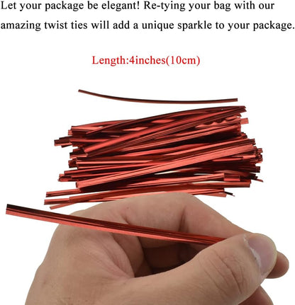 300Pcs 4inches Holographic Pink Metal Twist Ties Bread Candy Coffee Bag Ties Plant Garden Twist Ties for Cellophane Treat Bags Gift Wraping Bags Plastic Bags Party Cake Present Art Crafts