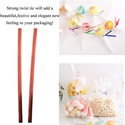 300Pcs 4inches Holographic Pink Metal Twist Ties Bread Candy Coffee Bag Ties Plant Garden Twist Ties for Cellophane Treat Bags Gift Wraping Bags Plastic Bags Party Cake Present Art Crafts