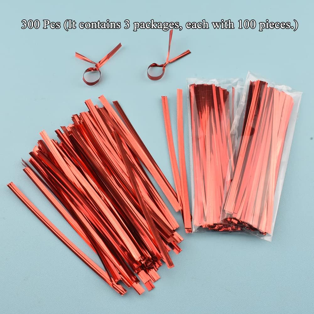 300Pcs 4inches Holographic Pink Metal Twist Ties Bread Candy Coffee Bag Ties Plant Garden Twist Ties for Cellophane Treat Bags Gift Wraping Bags Plastic Bags Party Cake Present Art Crafts