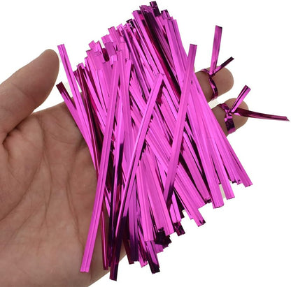 300Pcs 4inches Holographic Pink Metal Twist Ties Bread Candy Coffee Bag Ties Plant Garden Twist Ties for Cellophane Treat Bags Gift Wraping Bags Plastic Bags Party Cake Present Art Crafts