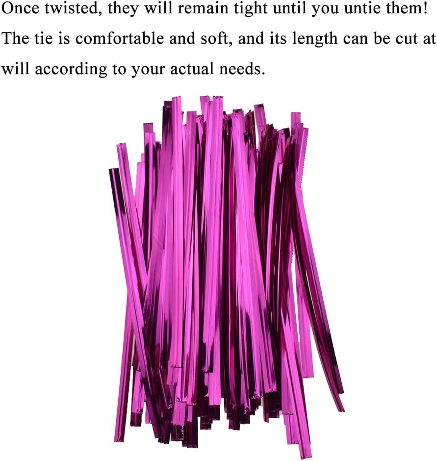 300Pcs 4inches Holographic Pink Metal Twist Ties Bread Candy Coffee Bag Ties Plant Garden Twist Ties for Cellophane Treat Bags Gift Wraping Bags Plastic Bags Party Cake Present Art Crafts