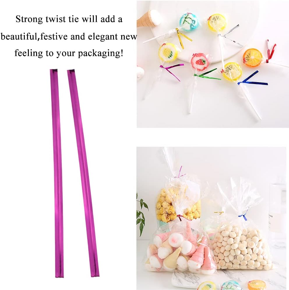 300Pcs 4inches Holographic Pink Metal Twist Ties Bread Candy Coffee Bag Ties Plant Garden Twist Ties for Cellophane Treat Bags Gift Wraping Bags Plastic Bags Party Cake Present Art Crafts