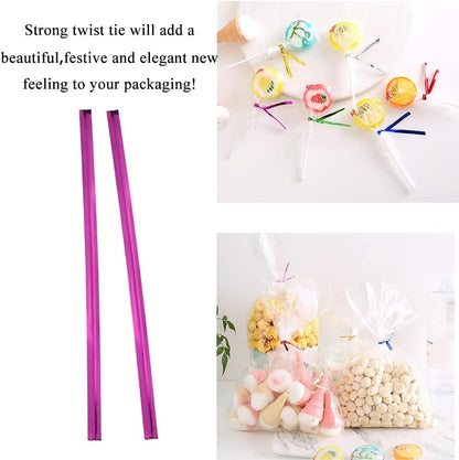 300Pcs 4inches Holographic Pink Metal Twist Ties Bread Candy Coffee Bag Ties Plant Garden Twist Ties for Cellophane Treat Bags Gift Wraping Bags Plastic Bags Party Cake Present Art Crafts