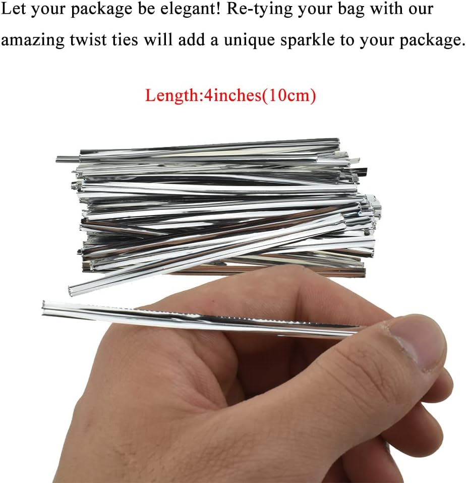 300Pcs 4inches Holographic Pink Metal Twist Ties Bread Candy Coffee Bag Ties Plant Garden Twist Ties for Cellophane Treat Bags Gift Wraping Bags Plastic Bags Party Cake Present Art Crafts
