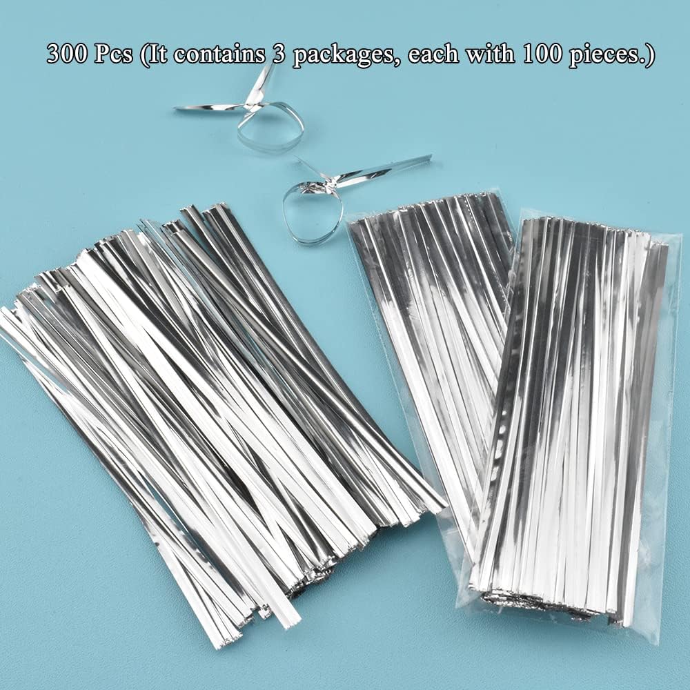 300Pcs 4inches Holographic Pink Metal Twist Ties Bread Candy Coffee Bag Ties Plant Garden Twist Ties for Cellophane Treat Bags Gift Wraping Bags Plastic Bags Party Cake Present Art Crafts