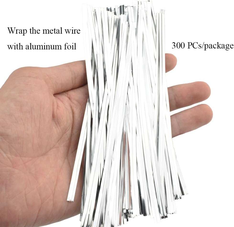 300Pcs 4inches Holographic Pink Metal Twist Ties Bread Candy Coffee Bag Ties Plant Garden Twist Ties for Cellophane Treat Bags Gift Wraping Bags Plastic Bags Party Cake Present Art Crafts