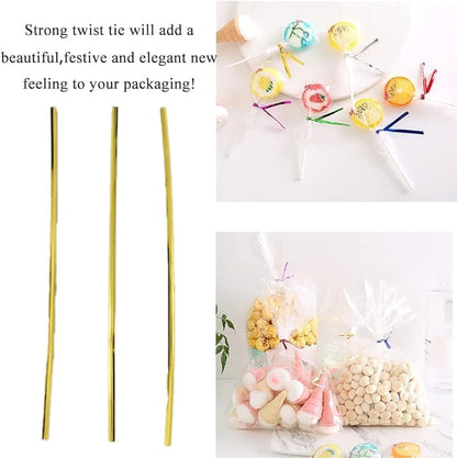 300Pcs 4inches Holographic Pink Metal Twist Ties Bread Candy Coffee Bag Ties Plant Garden Twist Ties for Cellophane Treat Bags Gift Wraping Bags Plastic Bags Party Cake Present Art Crafts
