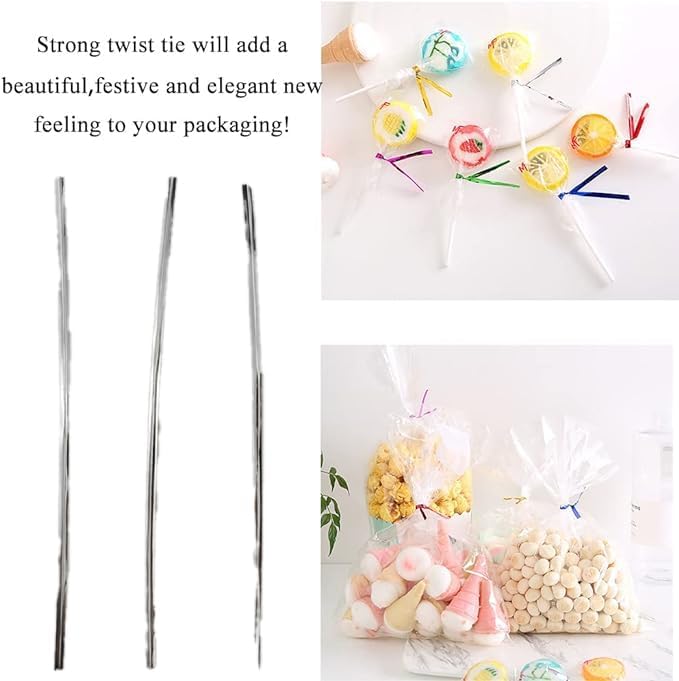 300Pcs 4inches Holographic Pink Metal Twist Ties Bread Candy Coffee Bag Ties Plant Garden Twist Ties for Cellophane Treat Bags Gift Wraping Bags Plastic Bags Party Cake Present Art Crafts