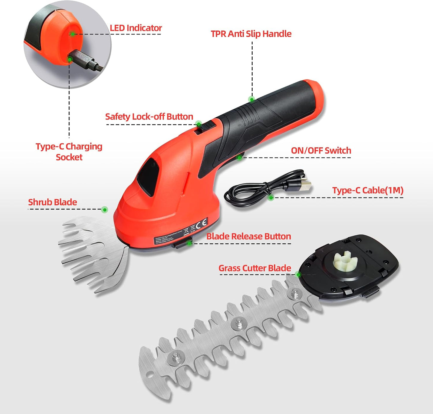 Cordless Grass Shear & Shrubbery Trimmer 2 in 1 Handheld Electric Grass Trimmer Hedge Shears/Grass Cutter