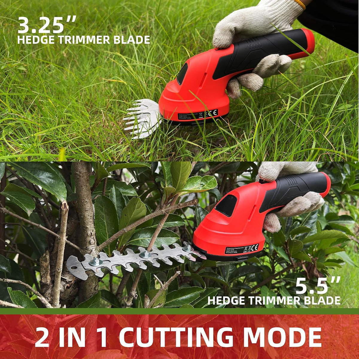 Cordless Grass Shear & Shrubbery Trimmer 2 in 1 Handheld Electric Grass Trimmer Hedge Shears/Grass Cutter