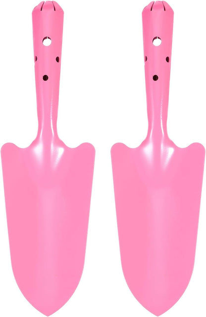 2pcs Mini Colorful Metal Hand Shovel 11" x 3" Digging Trowel Set Transplanting Garden Tools for Flower Soil Digging Planting Weeding Transplanting Garden, Pink