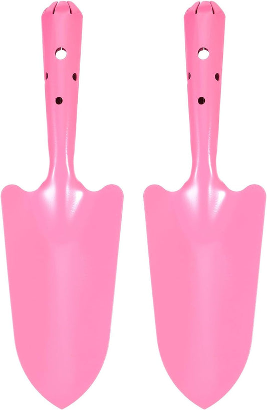 2pcs Mini Colorful Metal Hand Shovel 11" x 3" Digging Trowel Set Transplanting Garden Tools for Flower Soil Digging Planting Weeding Transplanting Garden, Pink
