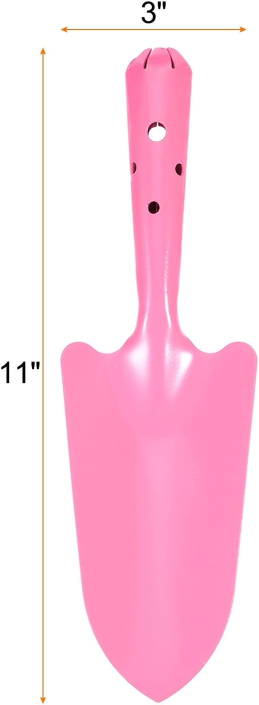 2pcs Mini Colorful Metal Hand Shovel 11" x 3" Digging Trowel Set Transplanting Garden Tools for Flower Soil Digging Planting Weeding Transplanting Garden, Pink