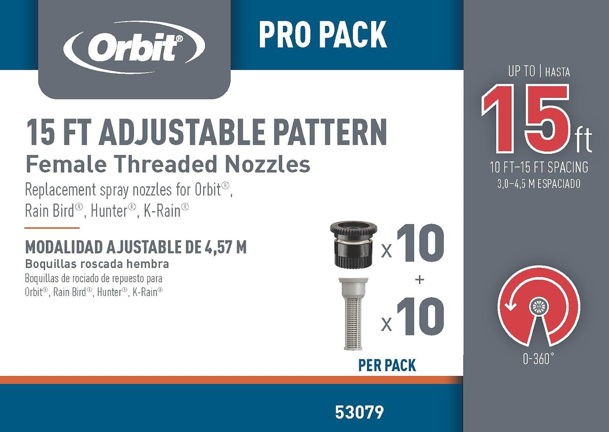 53079 15' Adjustable Pattern Spray Sprinkler Nozzle 10-Pack