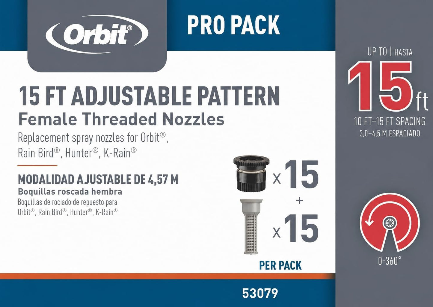 53079 15' Adjustable Pattern Spray Sprinkler Nozzle 10-Pack