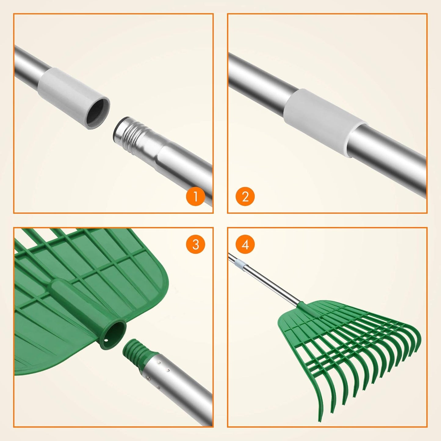 12 Tines Gardening Leaf Rake, Lightweight Steel Handle, Detachable, Ideal Camp Rake, Comes with Dustpan-Type Garden Bag