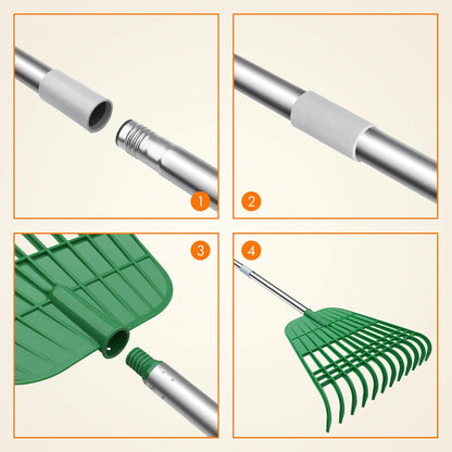 12 Tines Gardening Leaf Rake, Lightweight Steel Handle, Detachable, Ideal Camp Rake, Comes with Dustpan-Type Garden Bag
