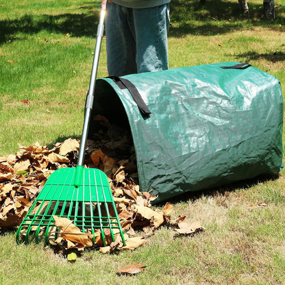 12 Tines Gardening Leaf Rake, Lightweight Steel Handle, Detachable, Ideal Camp Rake, Comes with Dustpan-Type Garden Bag