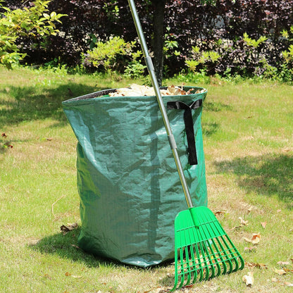12 Tines Gardening Leaf Rake, Lightweight Steel Handle, Detachable, Ideal Camp Rake, Comes with Dustpan-Type Garden Bag