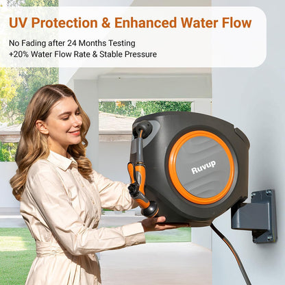 Garden Hose Reel 1/2"x150ft Retractable Water Hose With Metal Bracket