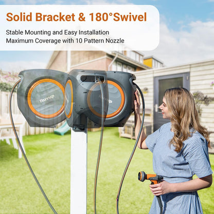 Garden Hose Reel 1/2"x150ft Retractable Water Hose With Metal Bracket