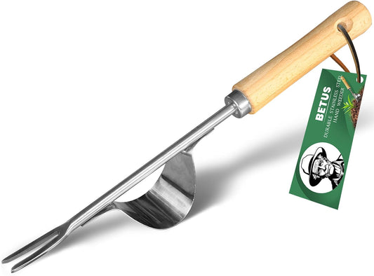 Manual Hand Weeder - Bend-Proof Leverage Base for Super Easy Weed Removal & Deeper Digging - Sturdy Chrome Plated Steel - Compact Dandelion Weed Puller Tool for Yard Lawn and Farm