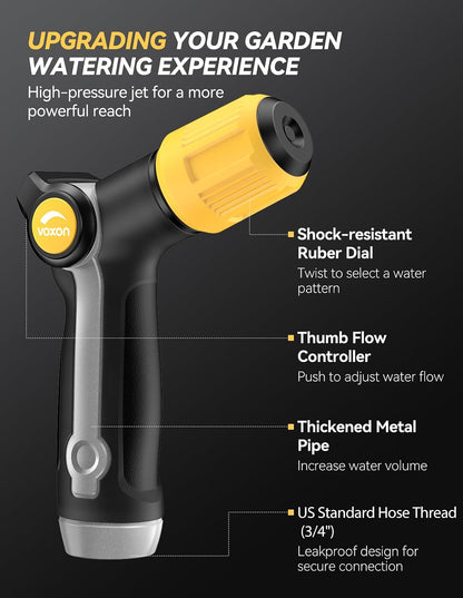 Garden Hose Nozzle with High Pressure Jet with Thumb Flow Control