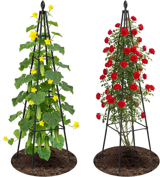 Adjustable Garden Trellis for Climbing Plants, 6FT Obelisk Plant Support Tower for Potted & In-Ground Vegetables, Tomatoes, Cucumbers, Vines - Easy Assembly, Indoor & Outdoor Use（2 Pack）